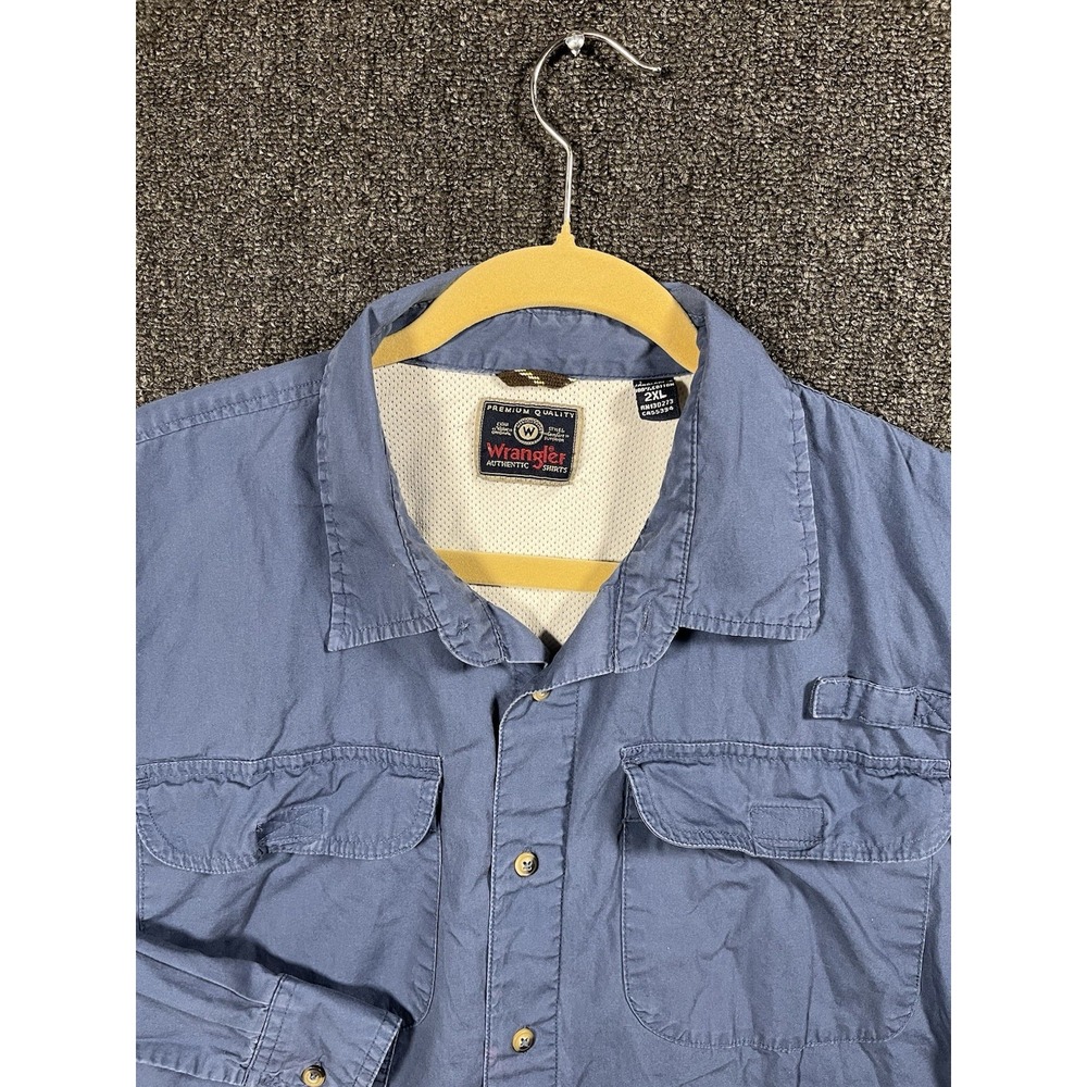 Wrangler Authentic Shirt Mens 2XL Blue Fishing Safari Outdoor Button Up